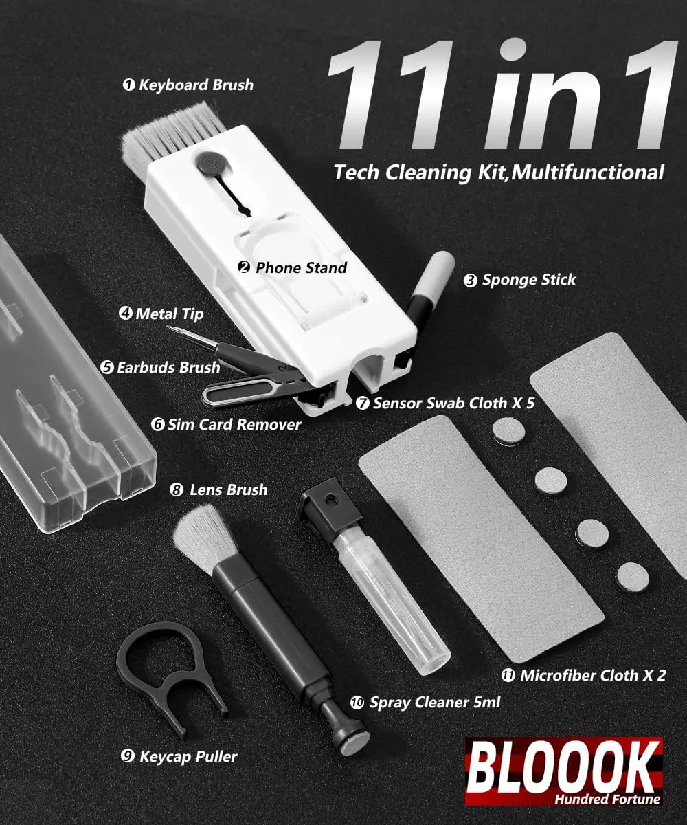 11Pcs Keyboard, Earbuds, Camera Lens, and Laptop Cleaning Brush Kit
