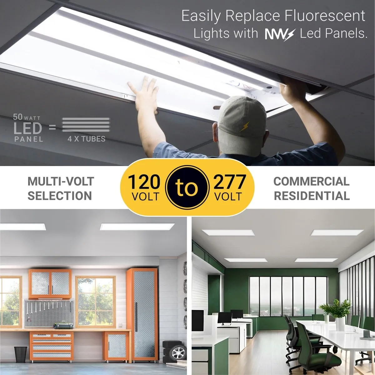 2x4 LED Drop Ceiling Lights Backlit Panel - 3CCT 3000K - 5000K - 5500LM - 4 Pack