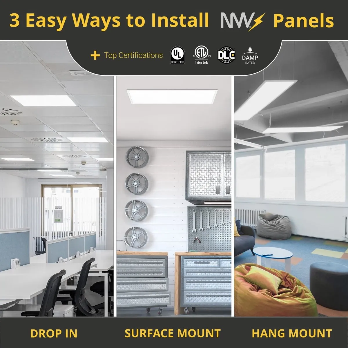 2x4 LED Drop Ceiling Lights Backlit Panel - 3CCT 3000K - 5000K - 5500LM - 4 Pack