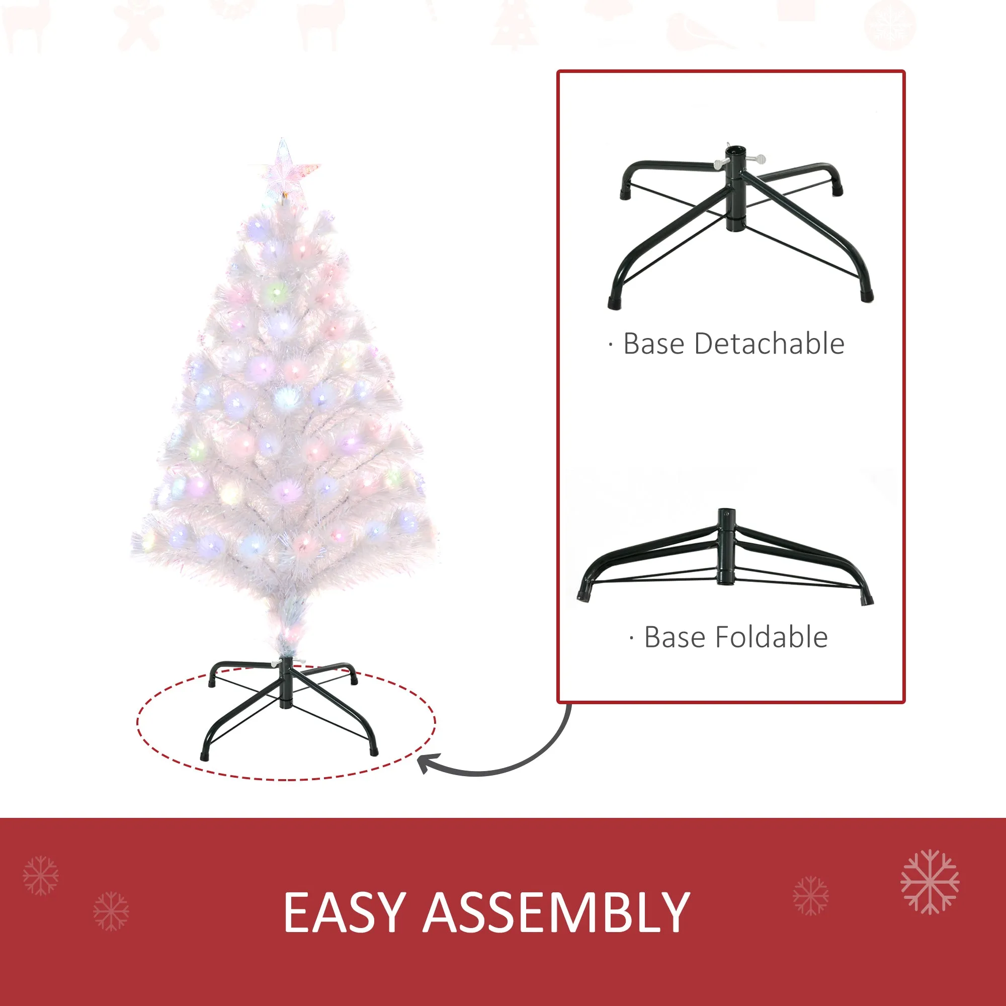 3 Feet Prelit Artificial Christmas Tree with Fiber Optic LED Light, Holiday Home Xmas Decoration, White