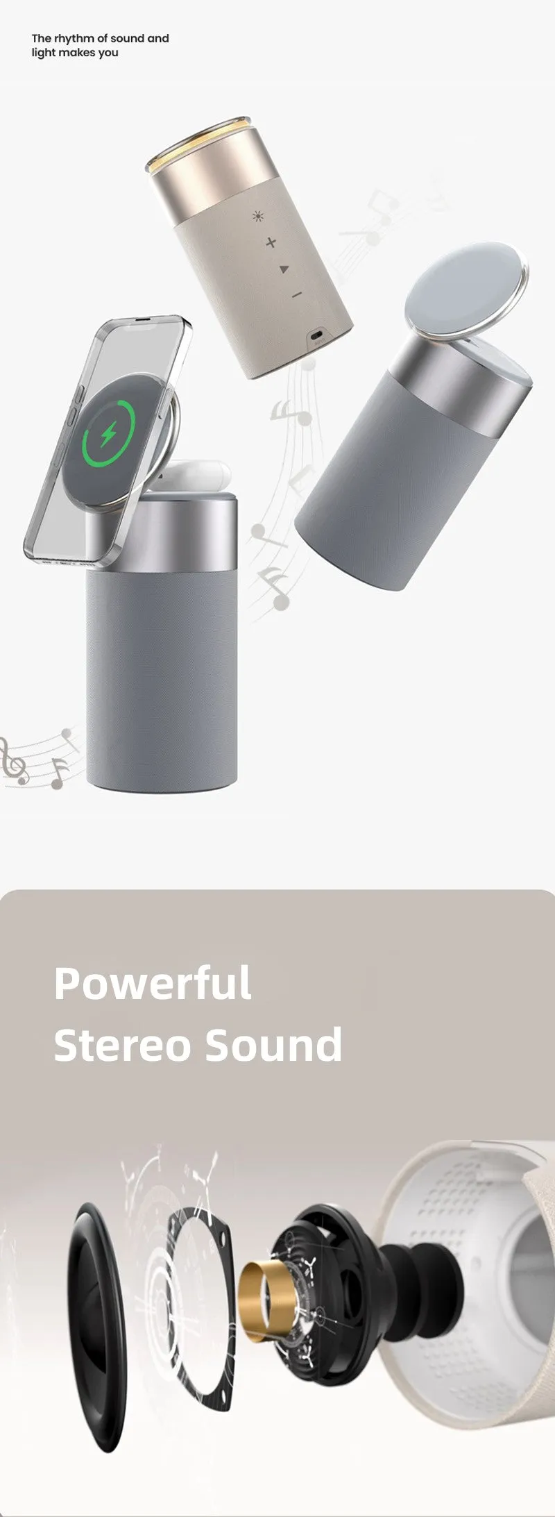 3 In 1 Multi-Function Wireless Charger and Speaker