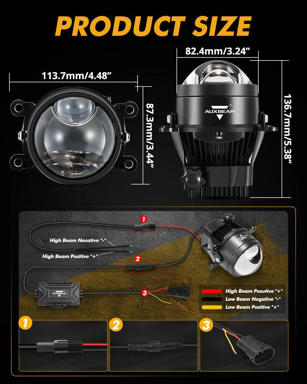3 Inch 90W Bi-LED Projector Lens Fog Light 6000K Hyperboloid Lens Fog Light With Matrix Auxiliary Beam For Toyota/Honda | 2 PCS/Set