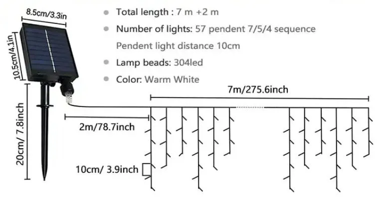 304 LED RGB Solar Xmax Icicle Light 23' FT #6965