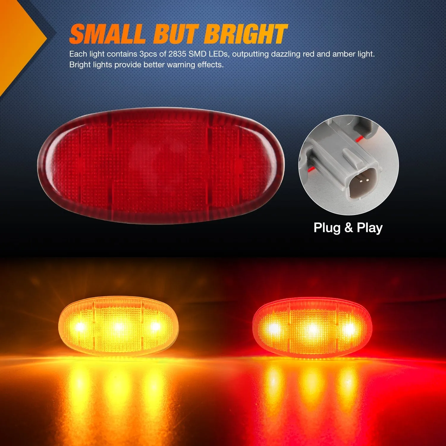 4 PCS 3 LED Red Amber Wheel Fender Side Marker Lights Compatible With 2011-2016 F250 F350 F450 F550 Super Duty