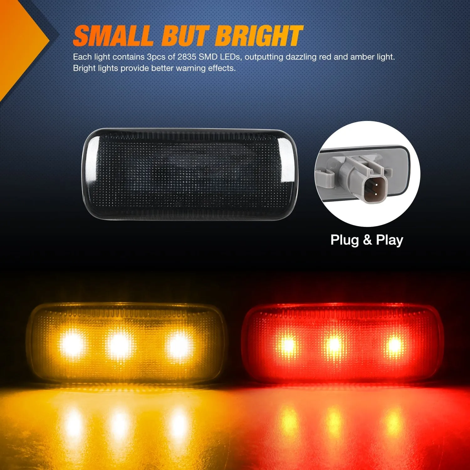 4 PCS 3 LED Red Amber Wheel Fender Side Marker Lights Smoked Lens Compatible With 2010-2018 Dodge Ram 2500 3500 Super Duty