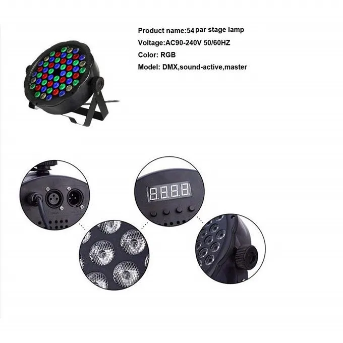 4 X 54 LEDs Professional DMX-512 RGB LED Strobe Stage PAR Lights 9 in 1