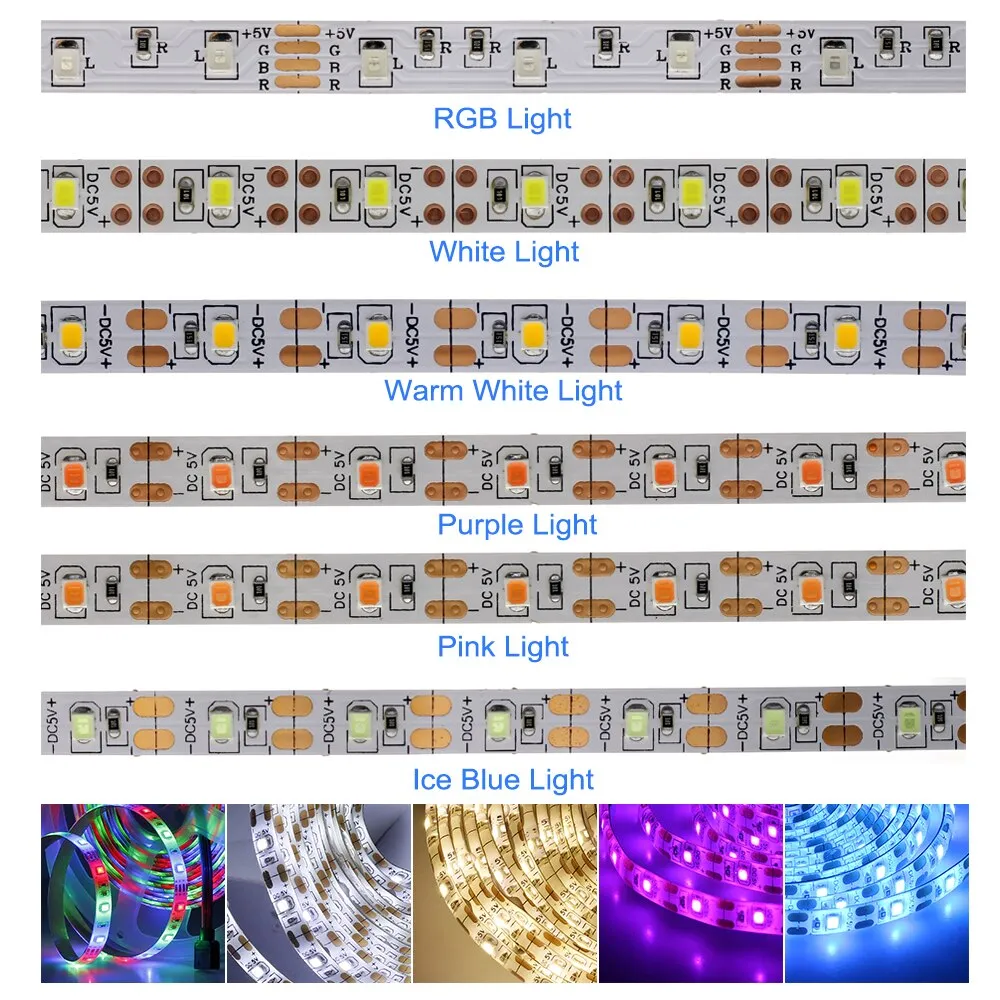 5V USB LED Strip 2835 Light Flexible 1M 2M 3M White Warm White Ice lue Purple Pink RGB for TV Background Fairy Night Tape