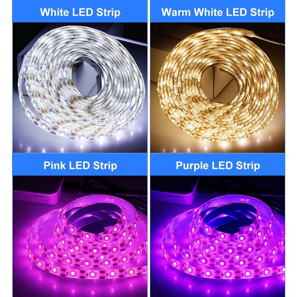 5V USB LED Strip 2835 Light Flexible 1M 2M 3M White Warm White Ice lue Purple Pink RGB for TV Background Fairy Night Tape