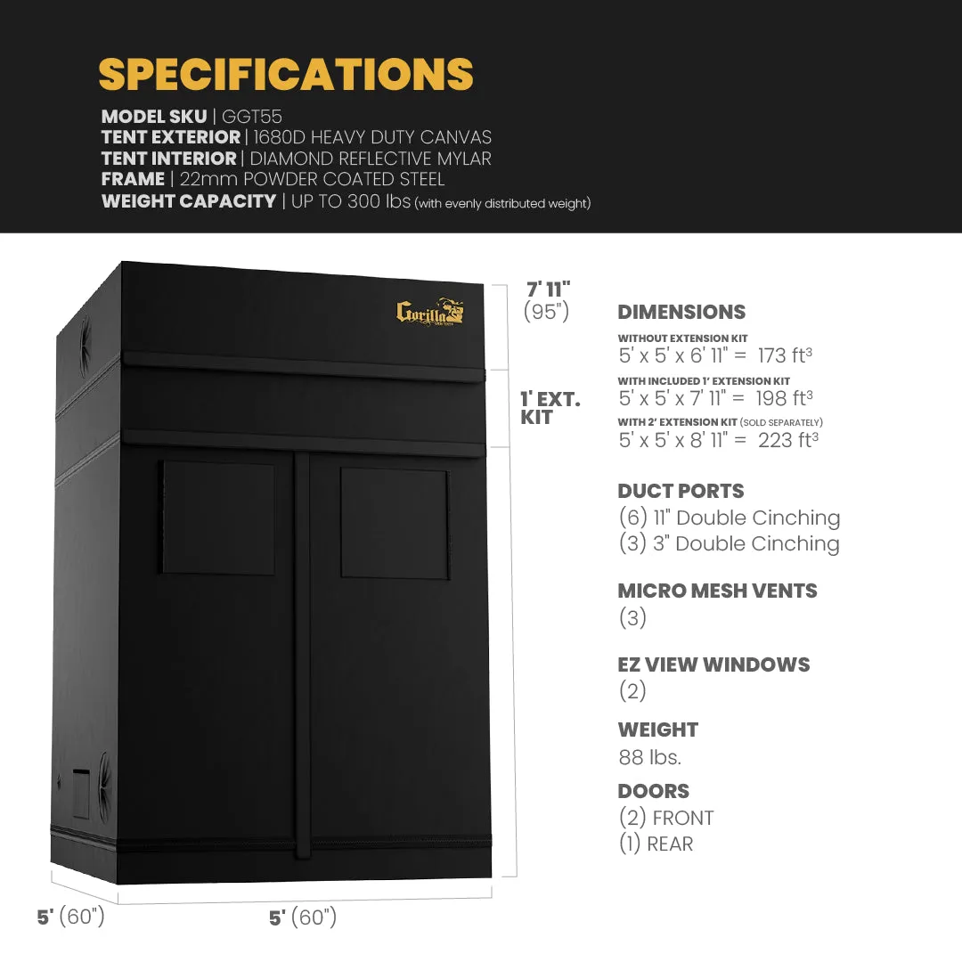 5x5 Grow Tent Kit Pro - Soil with X750