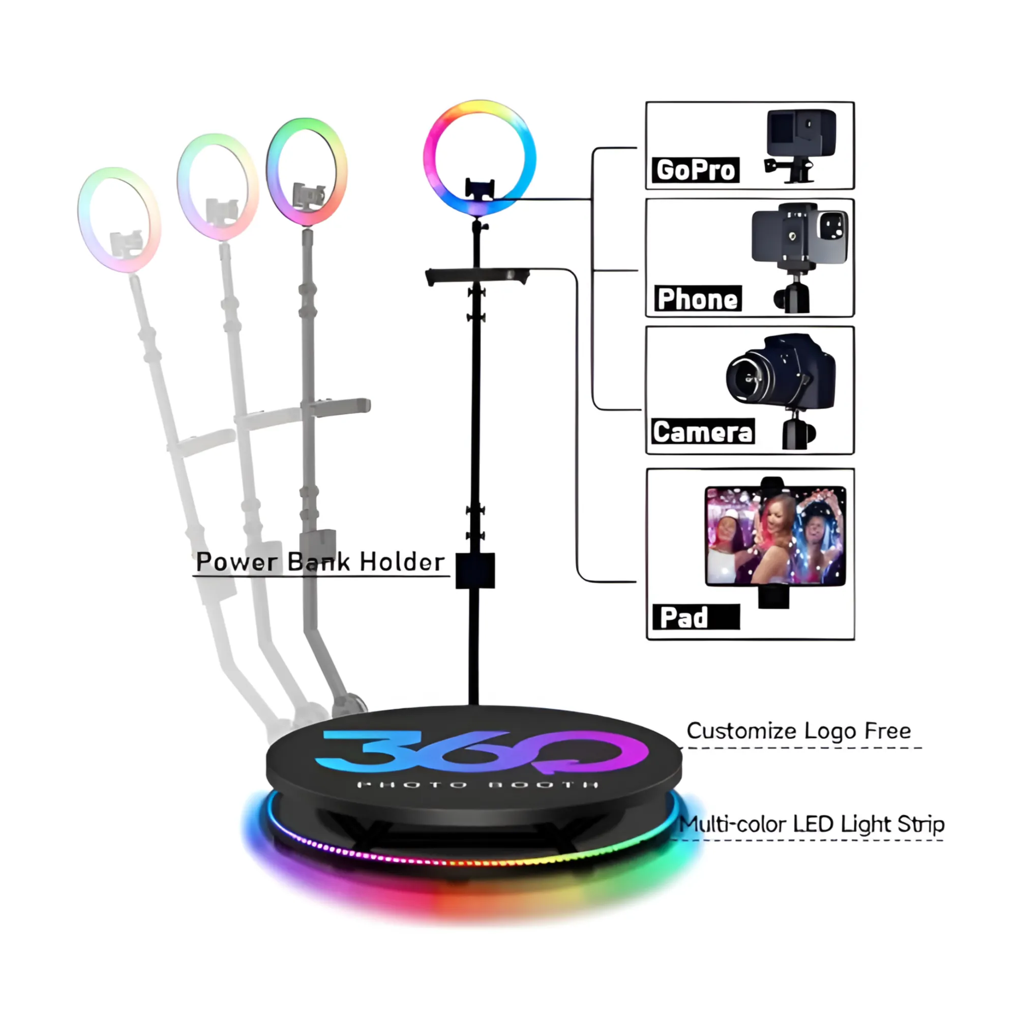 68 cm 360-Degree Photo Booth RGB - Slow Motion Rotating Portable Selfie Platform