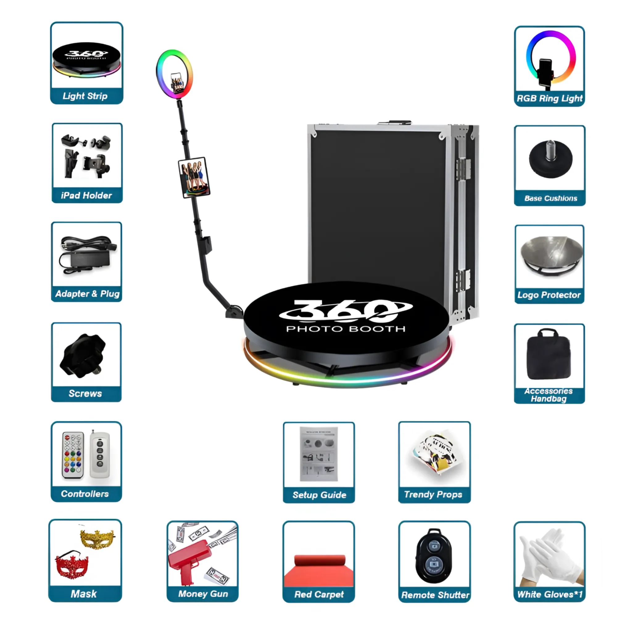 68 cm 360-Degree Photo Booth RGB - Slow Motion Rotating Portable Selfie Platform