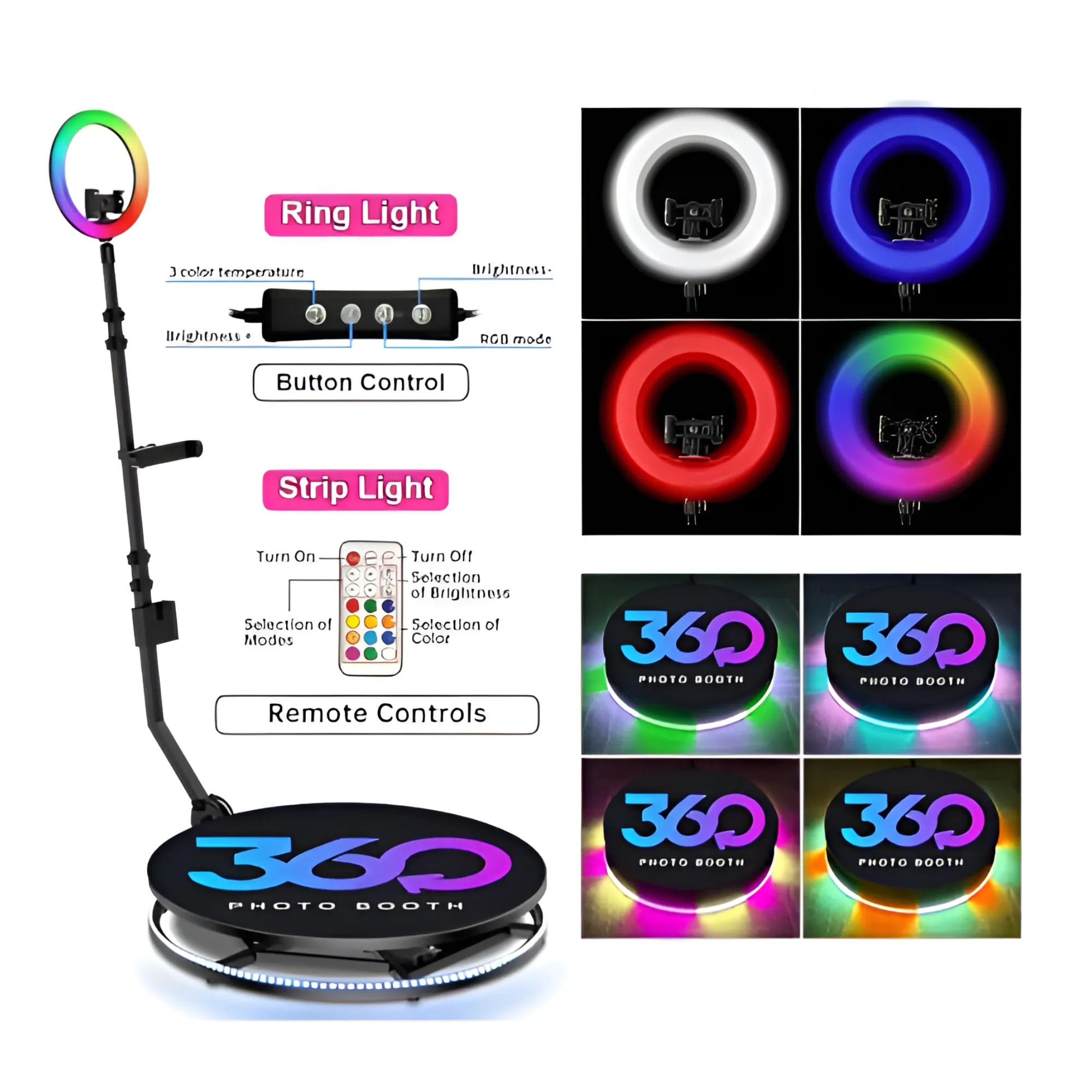 68 cm 360-Degree Photo Booth RGB - Slow Motion Rotating Portable Selfie Platform