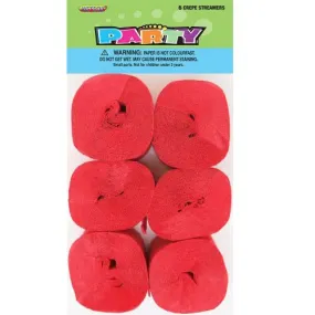 6pk Crepe Streamers - Red