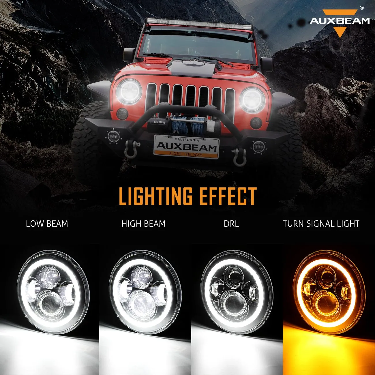7" LED Halo Headlights   4" Inch LED Fog Lights with DRL   5D-PRO 52" Straight LED Light Bar   Windshield Mounting Brackets   18W Spot Beam Pod Lights Set for for Jeep Wrangler JK
