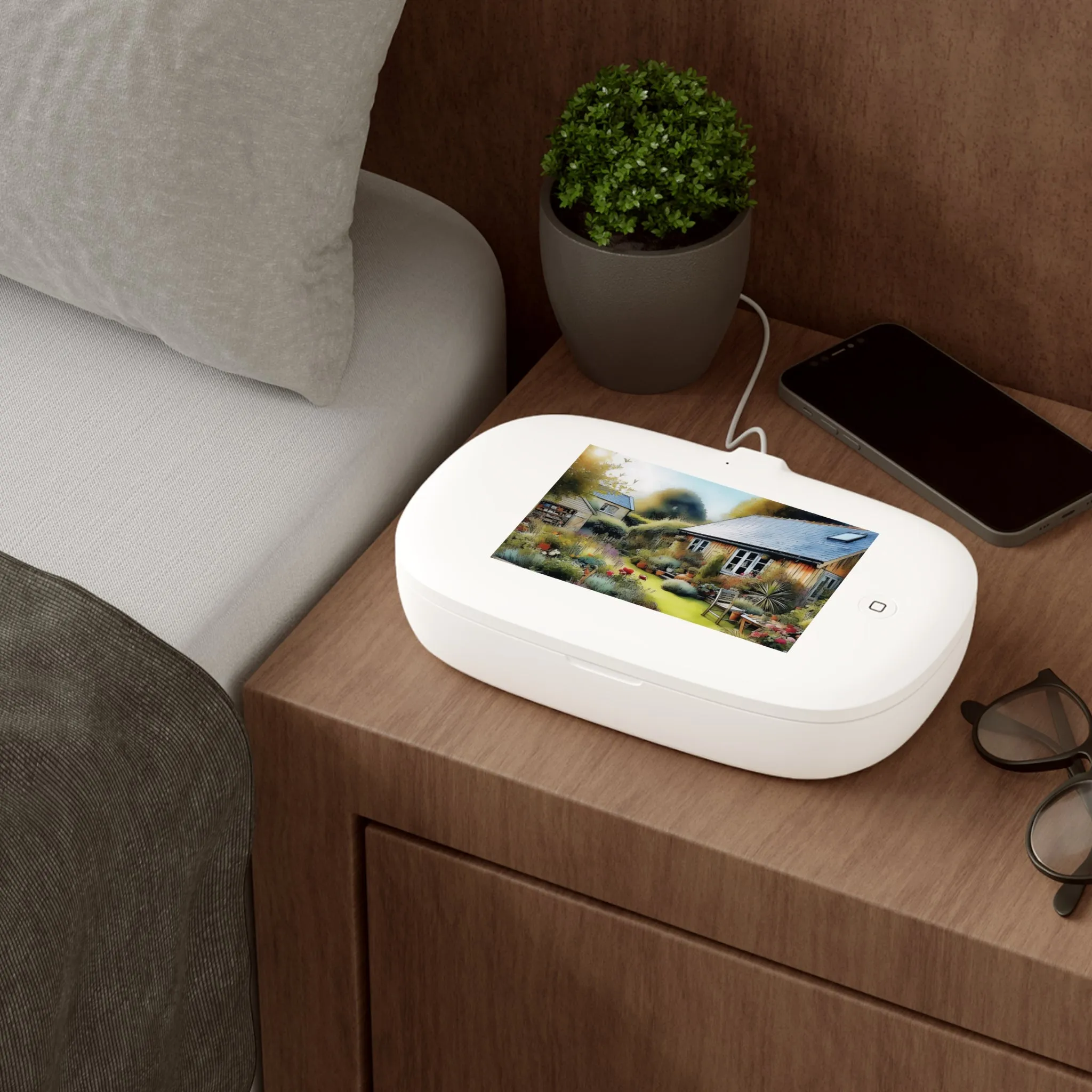 A wooden hut and a cute  garden in the rural UV Phone Sanitizer and Wireless Charging Pad