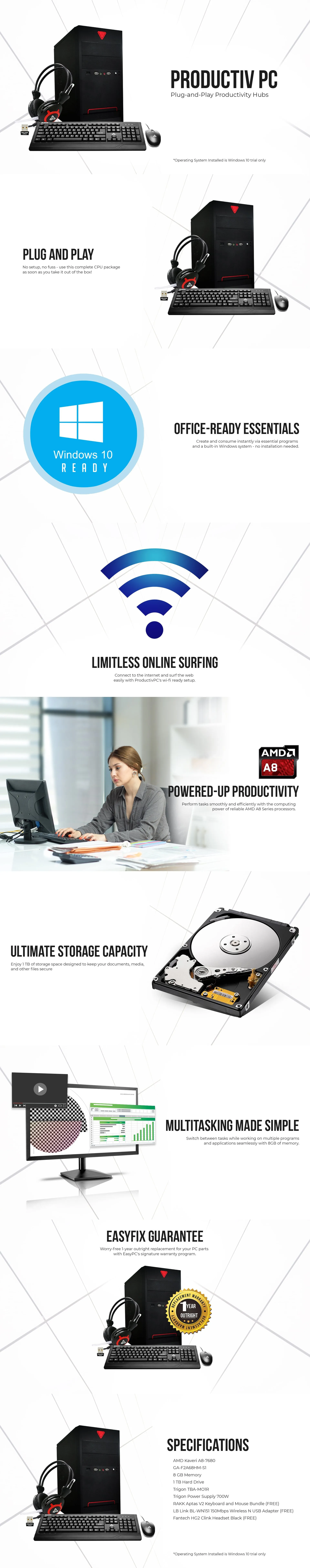 Amd A8-7680/A68/8gb/1TB HDD/Micro Atx with 700w/Wireless Adapter/KBM/Hset