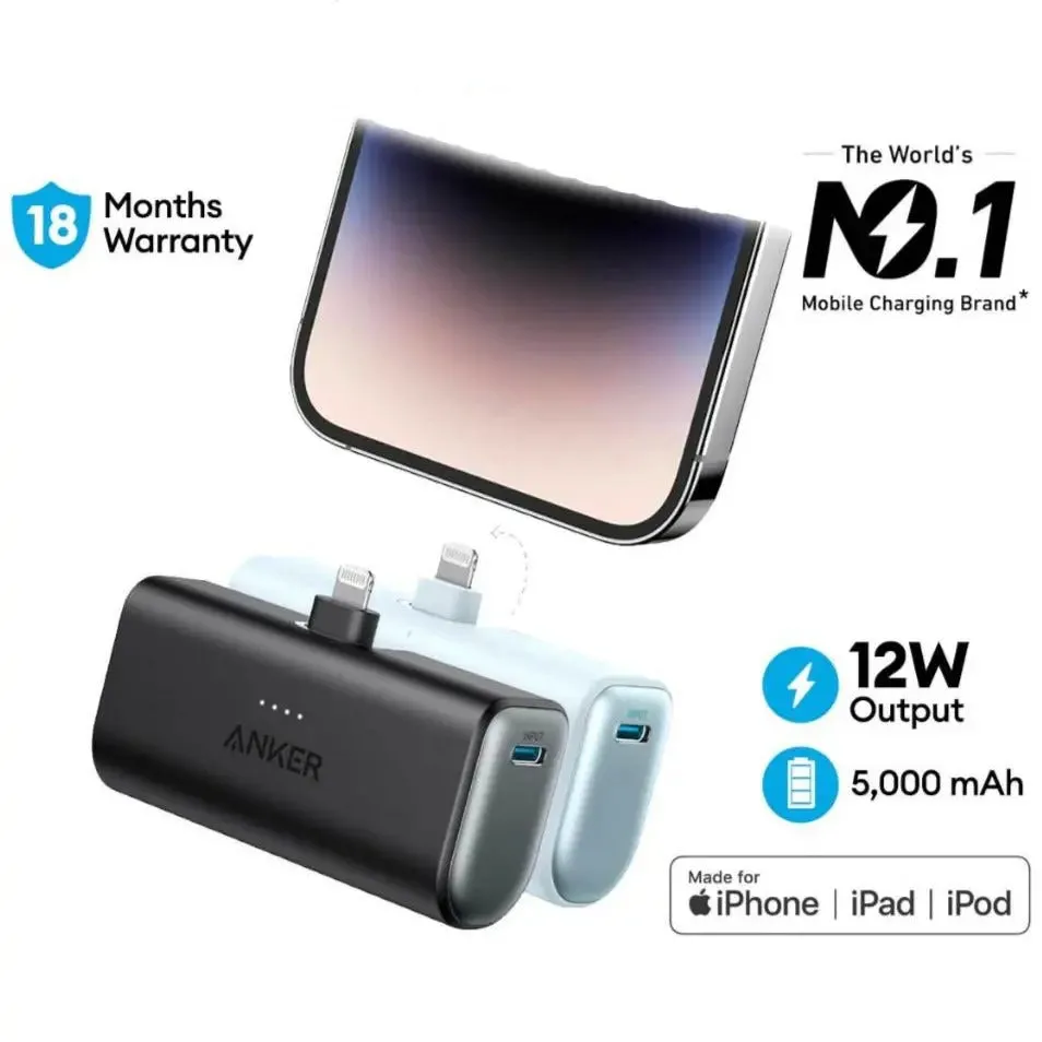 Anker Power Bank 621 Powercore 5000mAh 12W Lightning MFI Connector Portable Charger A1645