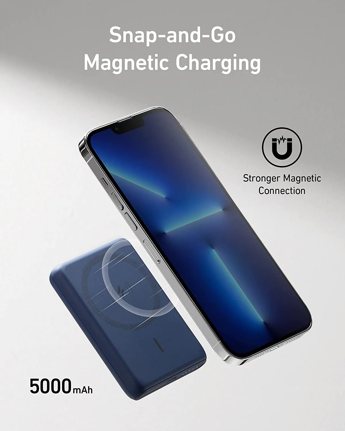 Anker Power Bank PowerCore Magnetic 5K 521 Magnetic Battery, 5000 mAh Magnetic Wireless Portable Charger with USB-C Cable - Blue