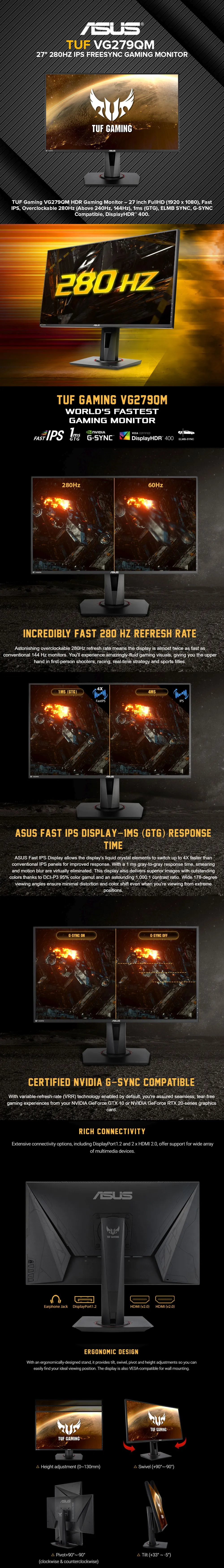 Asus TUF VG279QM 27 280Hz IPS FreeSync Gaming Monitor