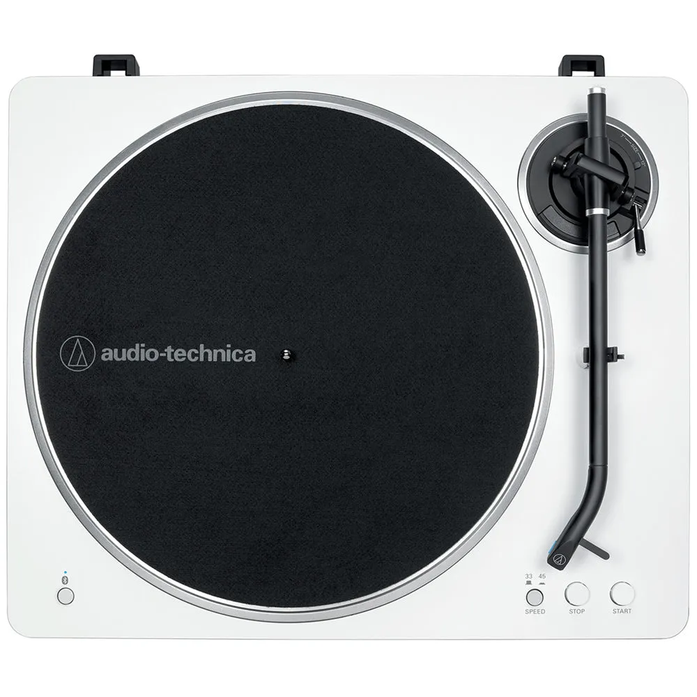 Audio Technica AT-LP70XBT Fully Automatic Bluetooth Wireless Turntable White with Ruark MR1 MK2 Active Bluetooth Speakers Grey HiFi Package