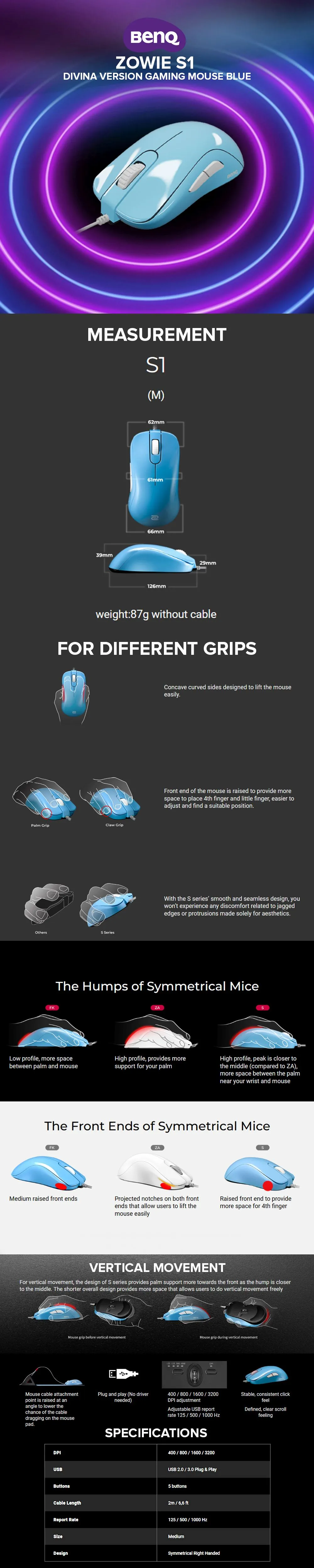 Benq Zowie S1 Divina Version Gaming Mouse Blue