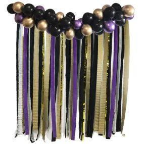 Black, Gold and Purple Halloween Backdrop Kit With Balloon Arch