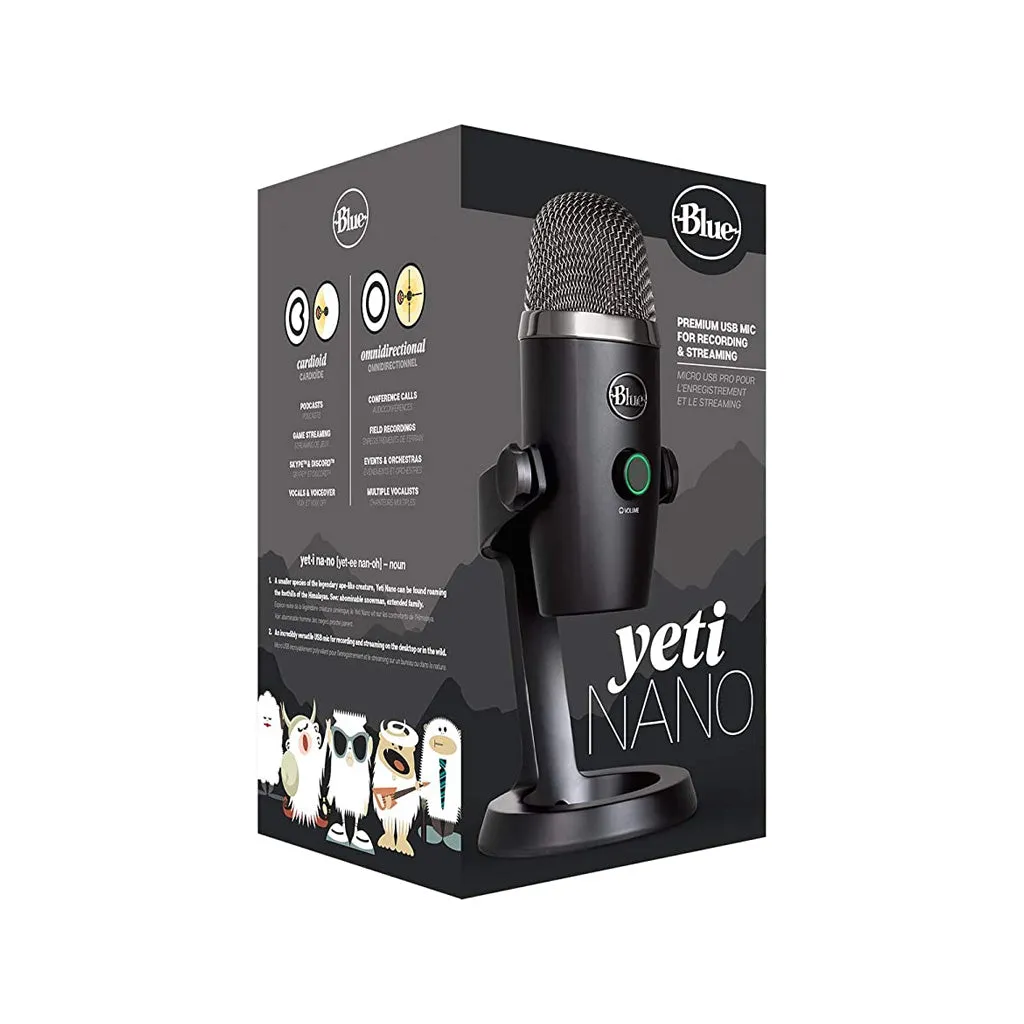 Blue Yeti Nano Multi-Pattern USB Condenser Microphone, Blackout - Model 988-000502