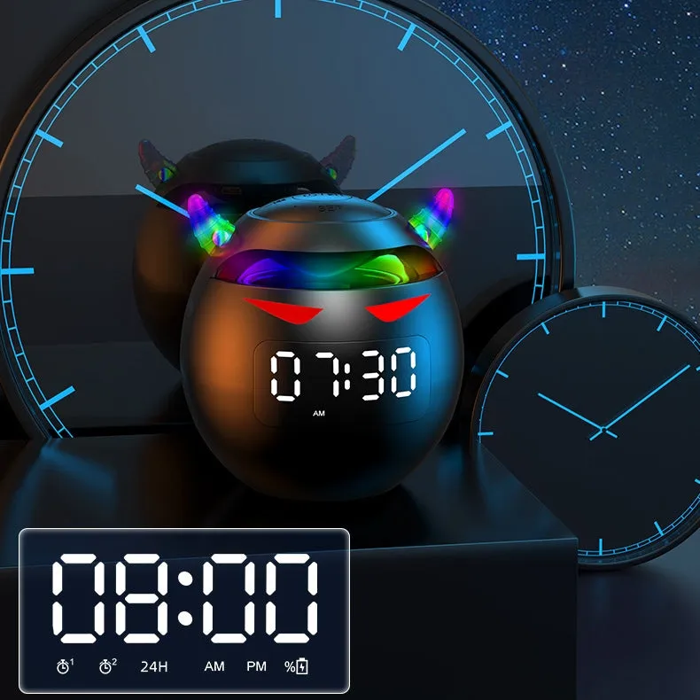Bluetooth 5.0 Wireless Stereo Bass Surround Portable Speaker with Cool LED Lights & Alarm Clock