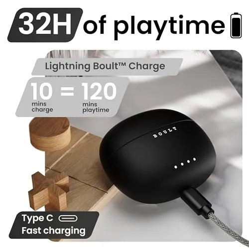 Boult Audio W20 Truly Wireless in Ear Earbuds, 35H Playtime, Zen™ ENC Mic, 45ms Low Latency, 13mm Bass Drivers, Type-C Fast Charging, Touch Controls, IPX5 ear buds TWS (Space Black)