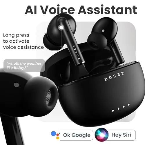 Boult Audio W20 Truly Wireless in Ear Earbuds, 35H Playtime, Zen™ ENC Mic, 45ms Low Latency, 13mm Bass Drivers, Type-C Fast Charging, Touch Controls, IPX5 ear buds TWS (Space Black)