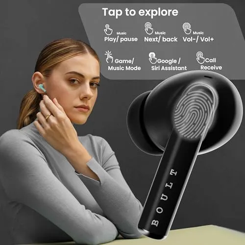 Boult Audio W20 Truly Wireless in Ear Earbuds, 35H Playtime, Zen™ ENC Mic, 45ms Low Latency, 13mm Bass Drivers, Type-C Fast Charging, Touch Controls, IPX5 ear buds TWS (Space Black)
