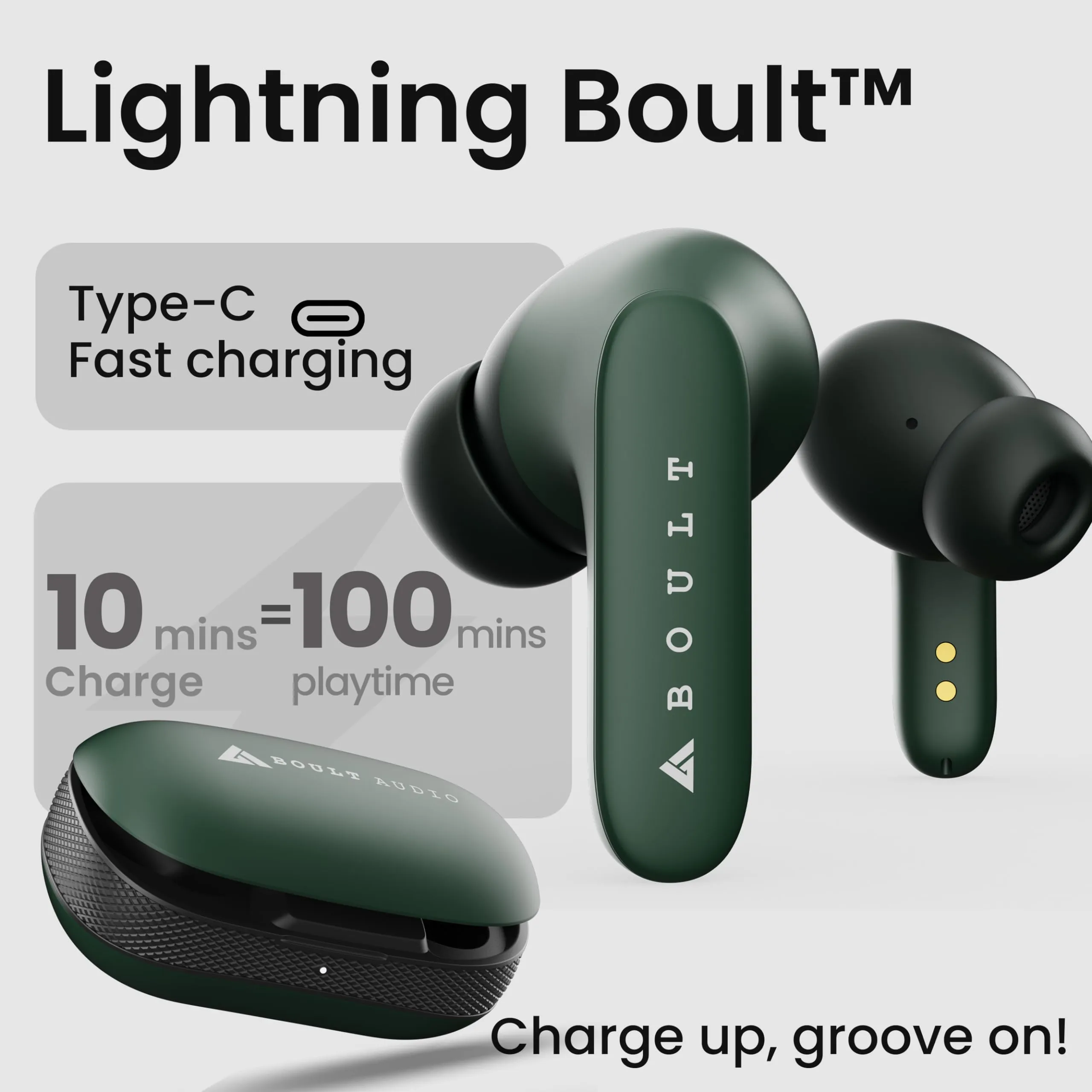 Boult Audio Z20 Truly Wireless Bluetooth Ear buds with 51 Hours Playtime, Zen™ Clear Calling ENC Mic, Low Latency Gaming, Rich Bass Drivers, IPX5, (Green)