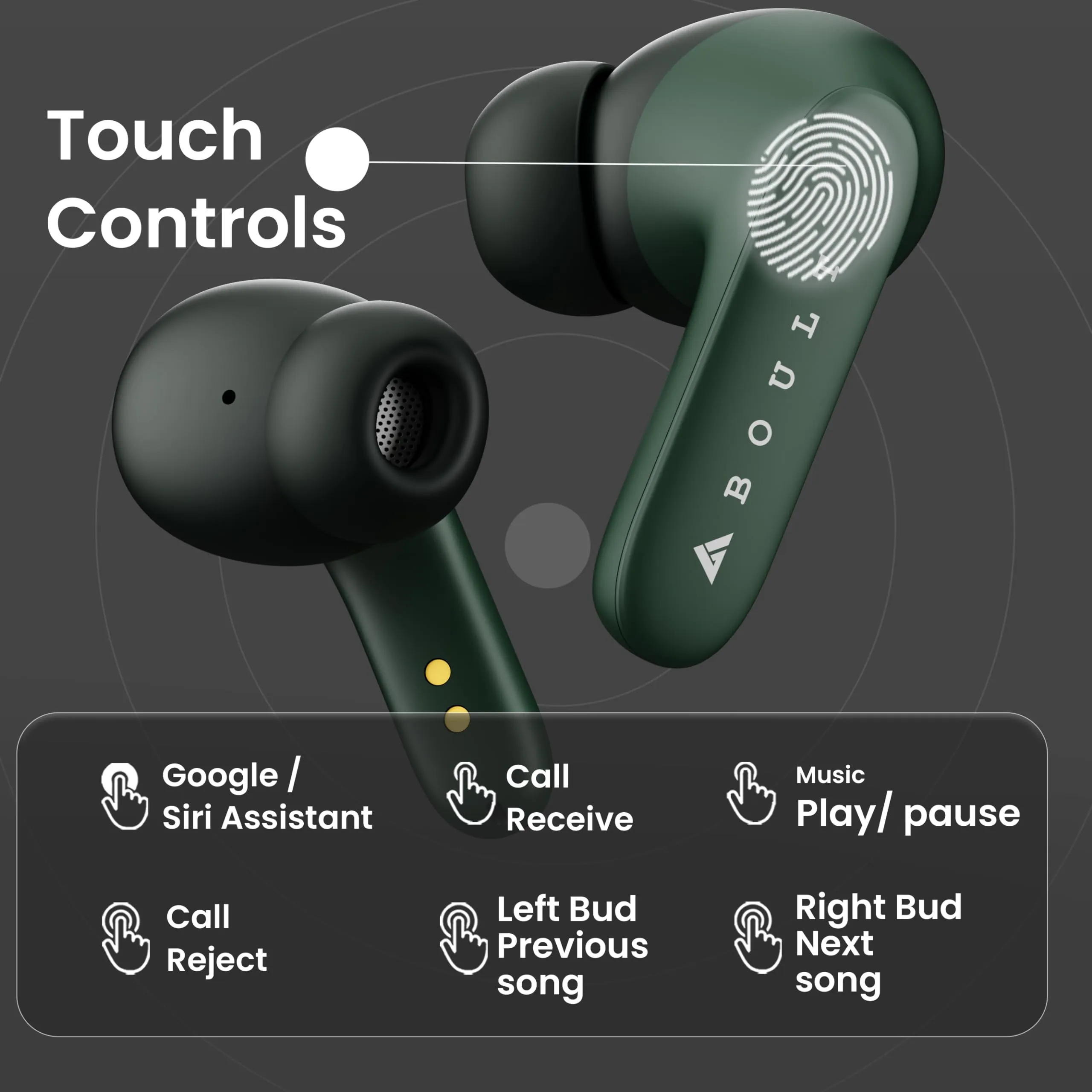 Boult Audio Z20 Truly Wireless Bluetooth Ear buds with 51 Hours Playtime, Zen™ Clear Calling ENC Mic, Low Latency Gaming, Rich Bass Drivers, IPX5, (Green)