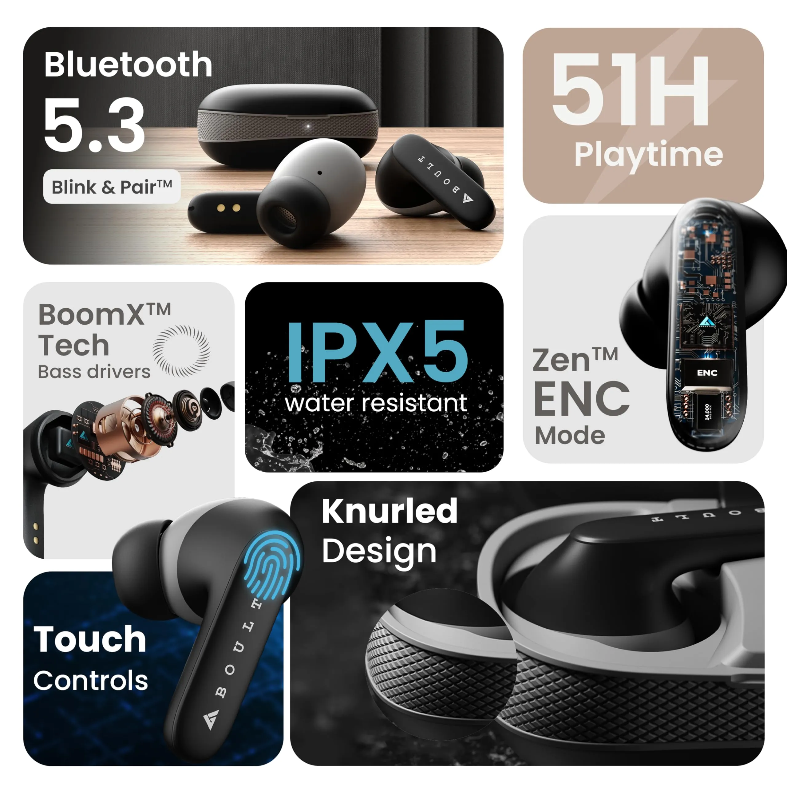 Boult Audio Z20 Truly Wireless Bluetooth Ear buds with 51 Hours Playtime, Zen™ Clear Calling ENC Mic, Low Latency Gaming, Rich Bass Drivers, IPX5, (Green)