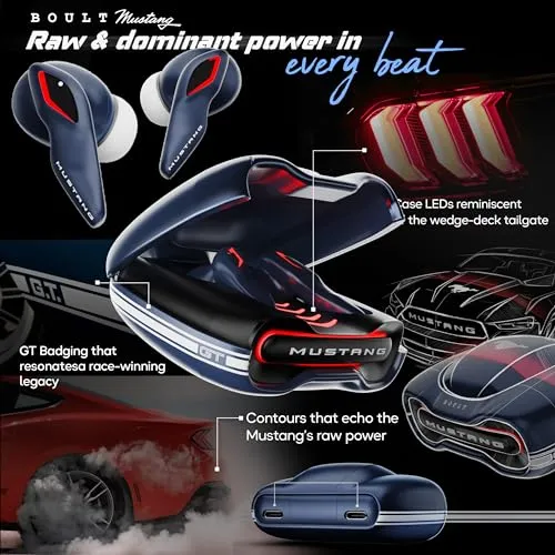 Boult x Mustang Torq Newly Launched Truly Wireless in Ear Earbuds with 50H Playtime, App Support, Quad Mic ENC, 45ms Low Latency, Breathing LEDs, 13mm Drivers, Bluetooth 5.4