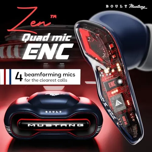 Boult x Mustang Torq Newly Launched Truly Wireless in Ear Earbuds with 50H Playtime, App Support, Quad Mic ENC, 45ms Low Latency, Breathing LEDs, 13mm Drivers, Bluetooth 5.4