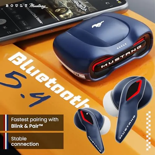 Boult x Mustang Torq Newly Launched Truly Wireless in Ear Earbuds with 50H Playtime, App Support, Quad Mic ENC, 45ms Low Latency, Breathing LEDs, 13mm Drivers, Bluetooth 5.4