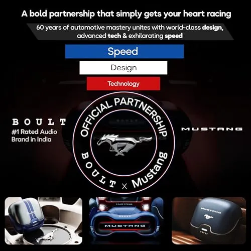 Boult x Mustang Torq Newly Launched Truly Wireless in Ear Earbuds with 50H Playtime, App Support, Quad Mic ENC, 45ms Low Latency, Breathing LEDs, 13mm Drivers, Bluetooth 5.4