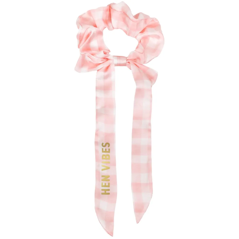 Bride Vibes Pink Gingham Hair Scrunchie
