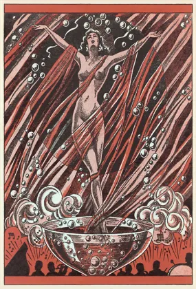 BV-160 Naked Woman Basking in Champagne Bubbles - Vintage Image