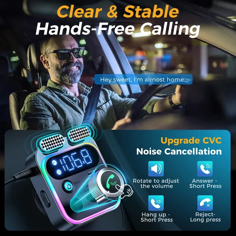 Car Bluetooth 5.3 FM Transmitter Charger Adapter