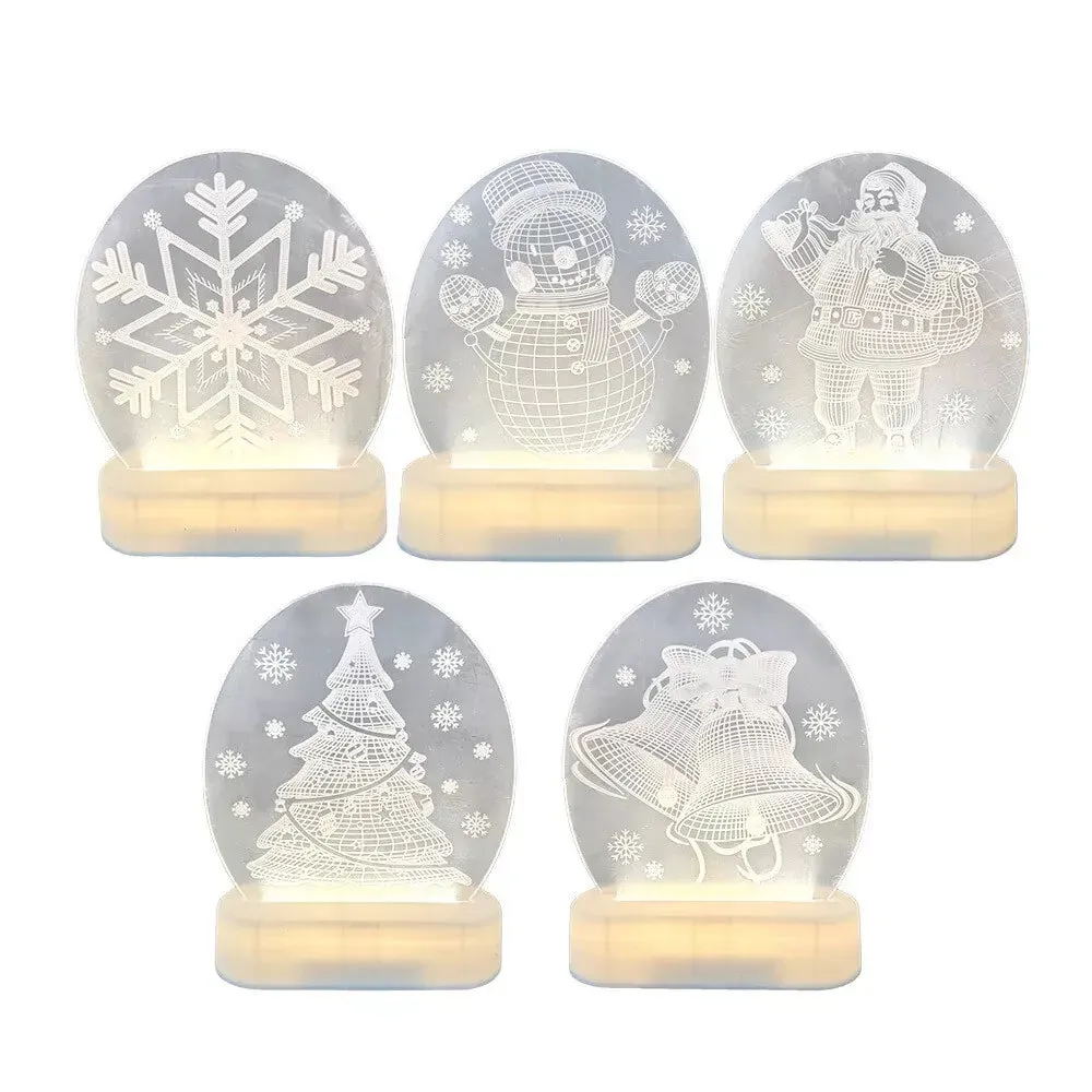 CarolCraft Christmas LED Acrylic USB Lamp Set of 5 Decoration Ornament Xmas Gift