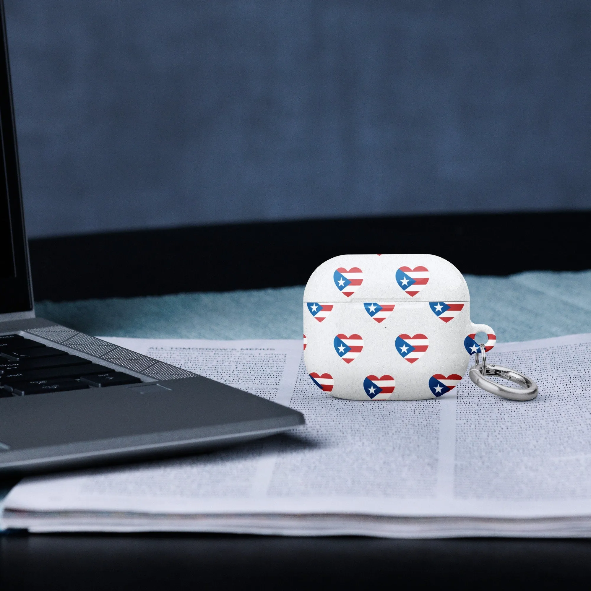 Case for AirPods® with Puerto Rican Love Emblem | All over print pattern | Flag de las bóricuas | isle de Puerto Rico | love for music