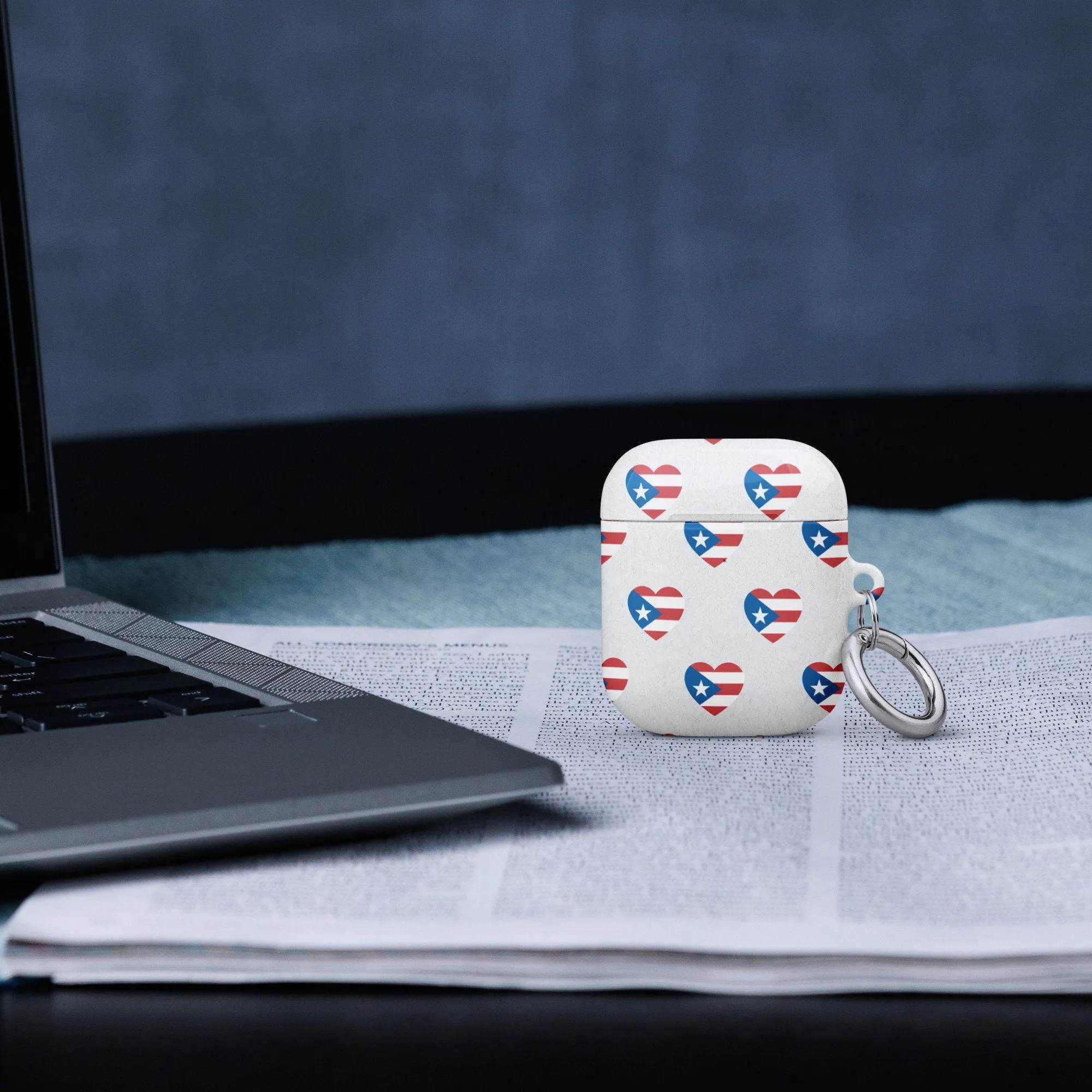 Case for AirPods® with Puerto Rican Love Emblem | All over print pattern | Flag de las bóricuas | isle de Puerto Rico | love for music