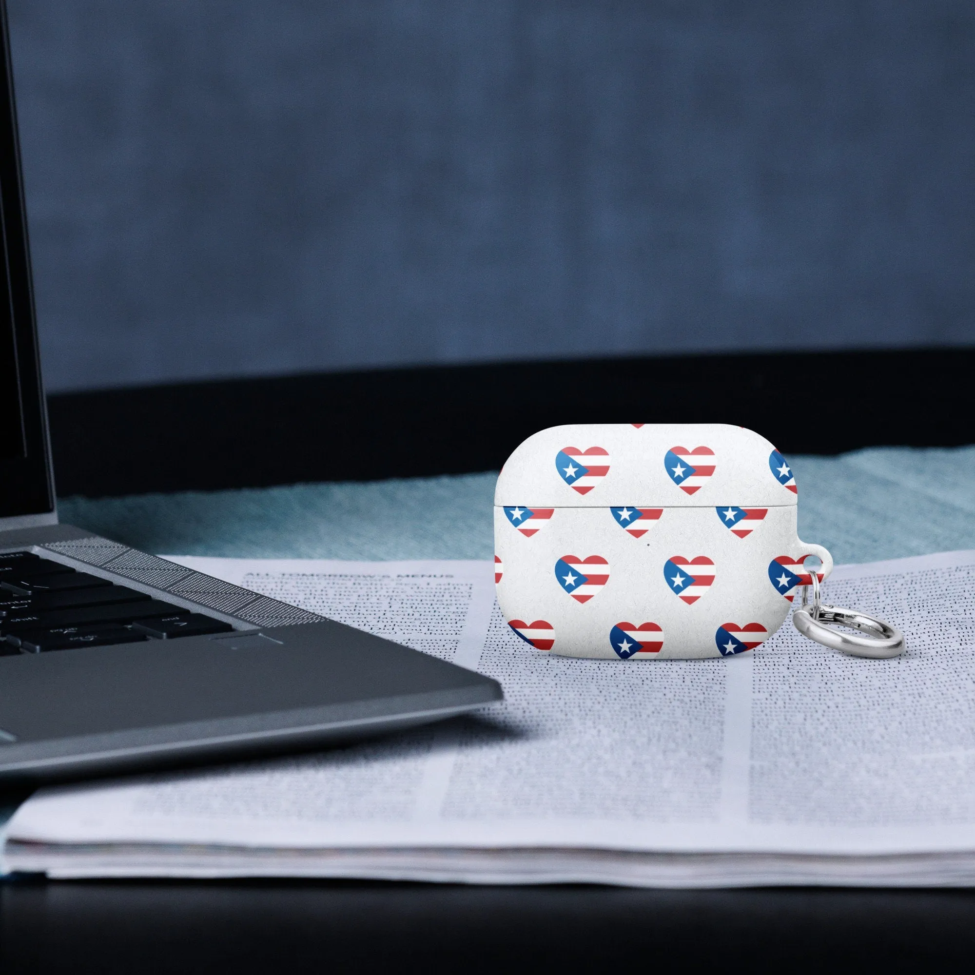 Case for AirPods® with Puerto Rican Love Emblem | All over print pattern | Flag de las bóricuas | isle de Puerto Rico | love for music