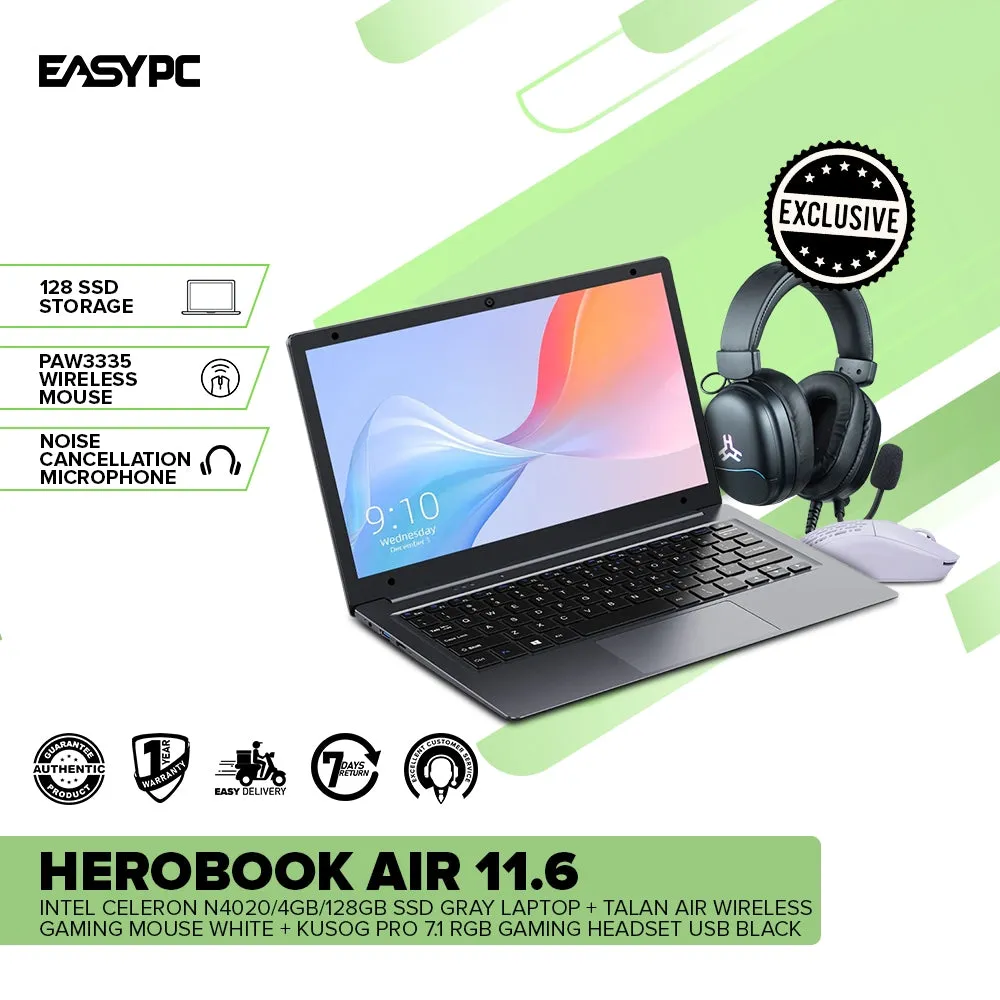 CHUWI HeroBook Air 11.6 Laptop   RAKK Talan Air Mouse White   RAKK Kusog Pro 7.1 Gaming Headset Black