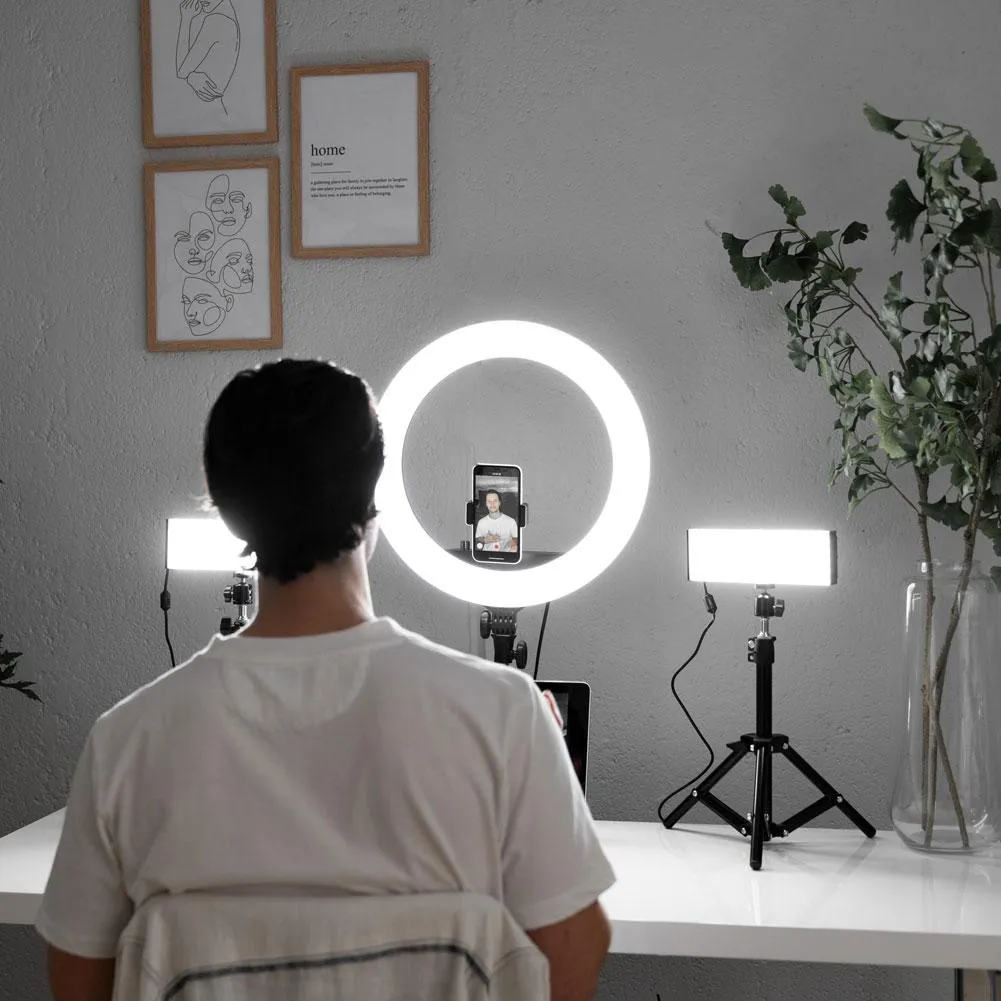 Complete Beauty Studio Diamond Luxe Ring Light & 9" LED Panel Lighting Kit