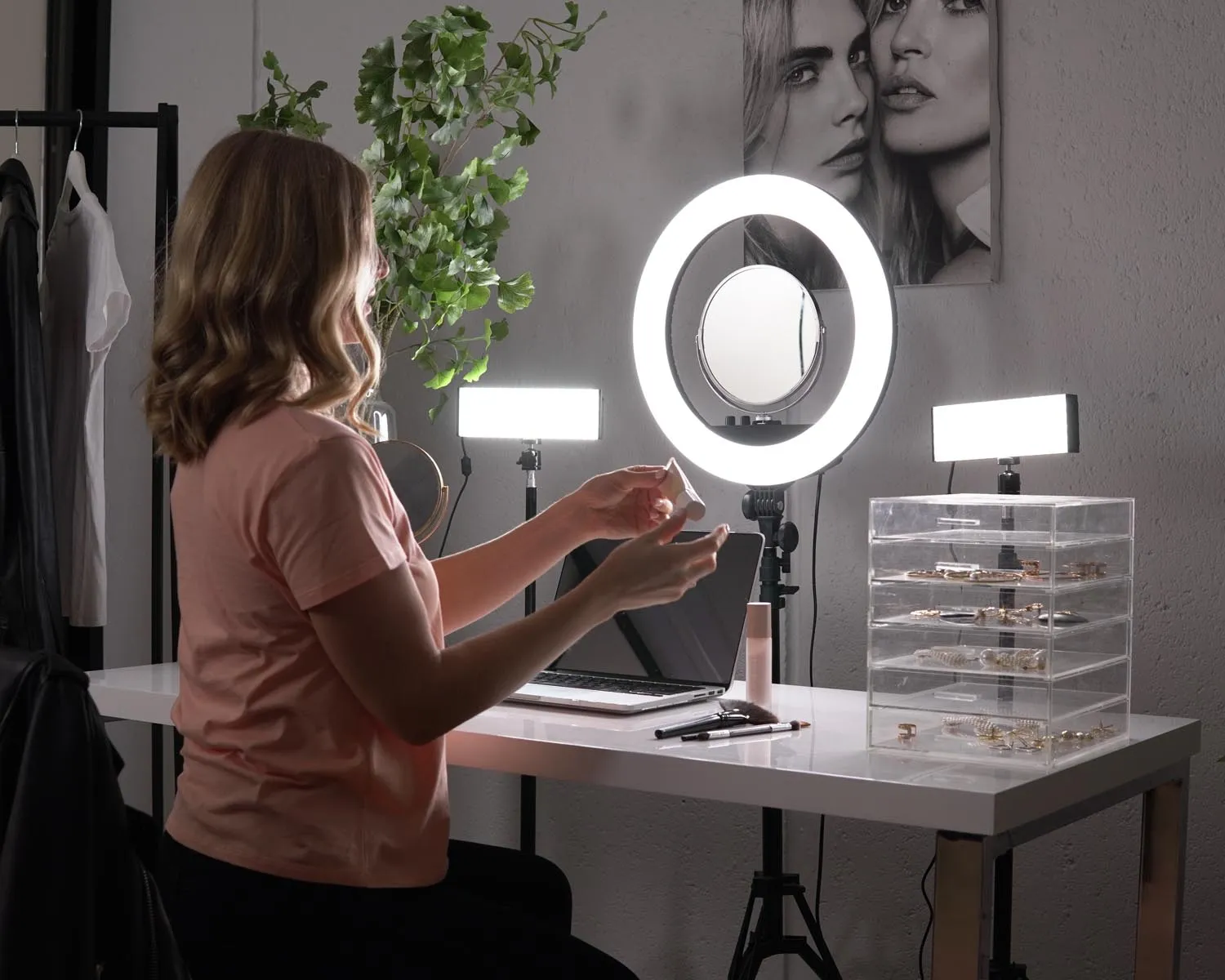 Complete Beauty Studio Diamond Luxe Ring Light & 9" LED Panel Lighting Kit