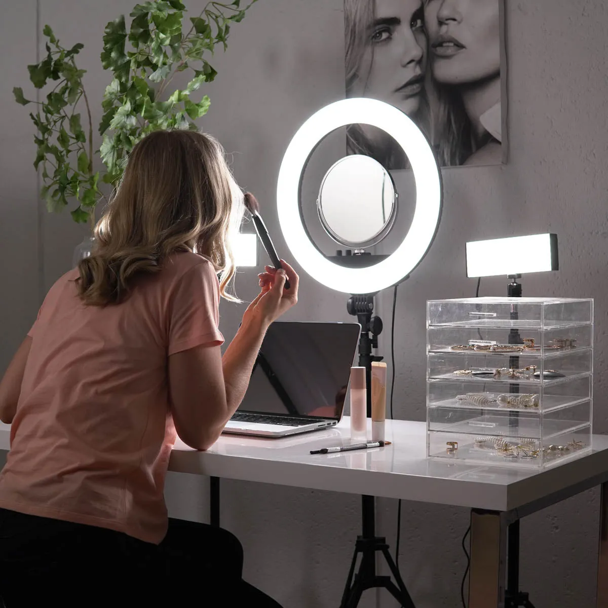 Complete Beauty Studio Diamond Luxe Ring Light & 9" LED Panel Lighting Kit