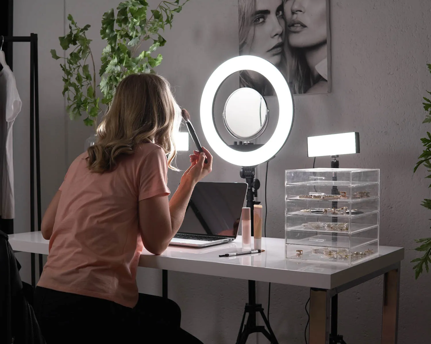 Complete Beauty Studio Diamond Luxe Ring Light & 9" LED Panel Lighting Kit